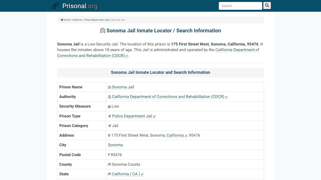Sonoma Jail-Inmate Locator/Search Info, Phone, Fax, Email ...